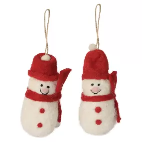 De Kulture Handmade Premium Wool Felt Baby Snowman Eco Friendly Needle Felted Christmas Xmas Tree Decoration Stuffed Ornament for Home Office Party Holiday Décor, (Set of 2)